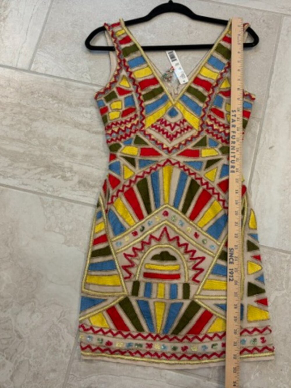 NWT Gianni Bini Arianna Geometric Beaded Mini Dress Multicolor Size 2 Art Deco - Picture 10 of 10